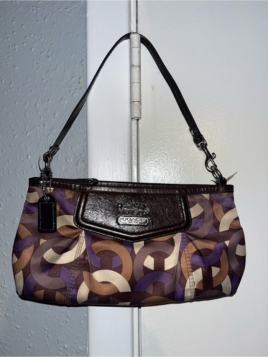 Coach Handbags - Coach Brown, Purple & Cream Signature Shoulder Bag